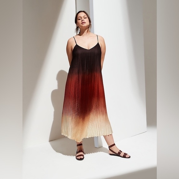 NWOT Banana Republic Satin Pleated Midi Dress | Mocha Brown | XXL - Picture 3 of 9